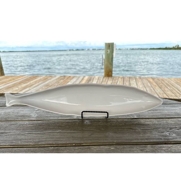 Home Essentials White Porcelain Olive Dish Hors D'oeuvres Plate 19.5” Long - Picture 1 of 5